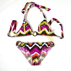 Trina Turk Multi Color Chevron Bikini with Gold Rings Hipster